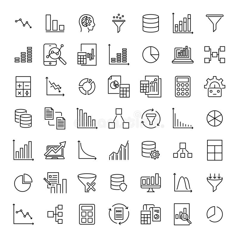 Simple set of data analytics related outline icons. royalty free illustration