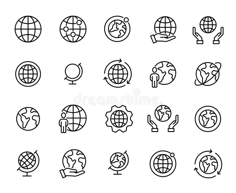 Simple set of globe related outline icons stock illustration