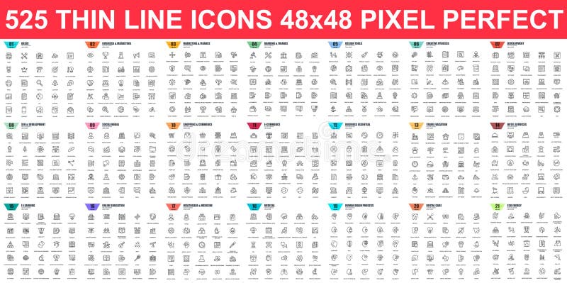 Simple set of vector thin line icons. Contains such Icons as Business, Marketing, Shopping, Banking, E-commerce, SEO royalty free illustration