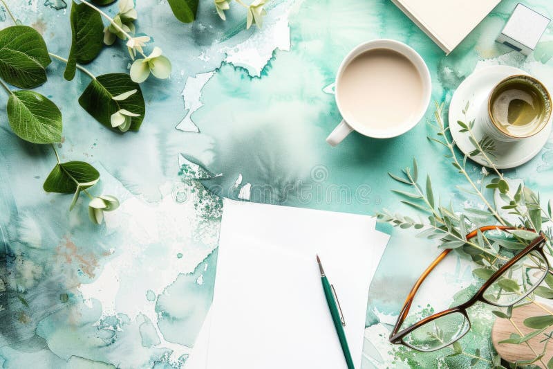 A simple setup with a cup of coffee and a piece of paper on a table, perfect for working or studying royalty free stock photography