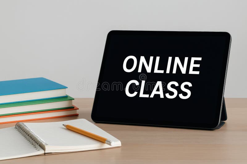 A Simple Setup for Effective Online Learning Featuring a Tablet Displaying Online Class royalty free stock photography