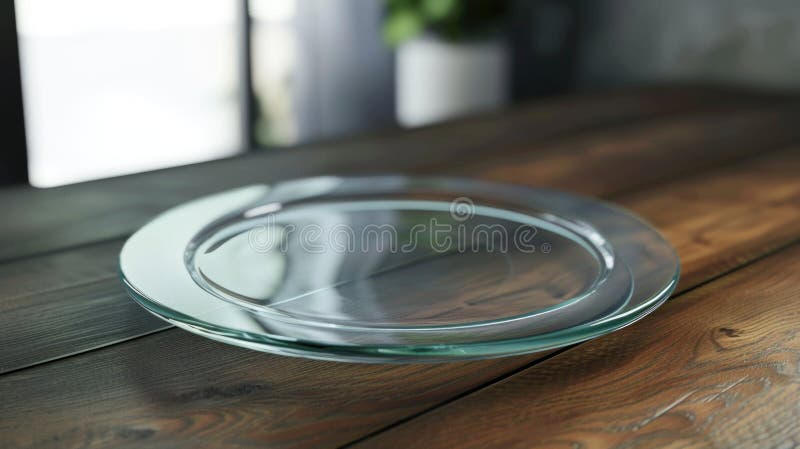 A simple setup featuring a glass plate resting on a wooden table stock photography
