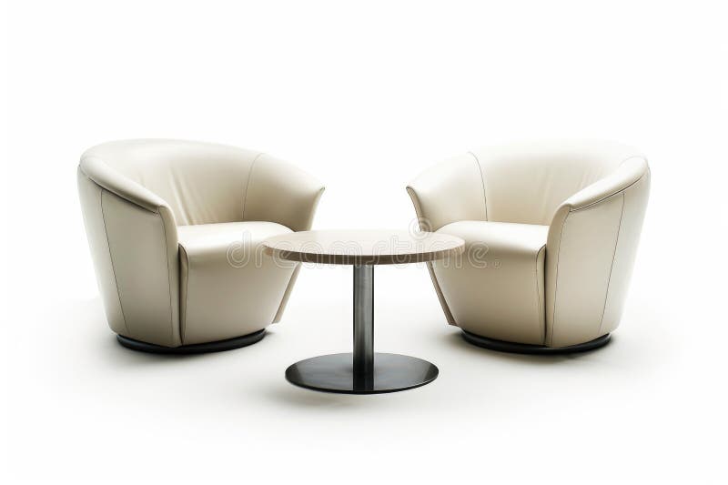 A simple setup with two chairs and a table on a white background royalty free stock photography