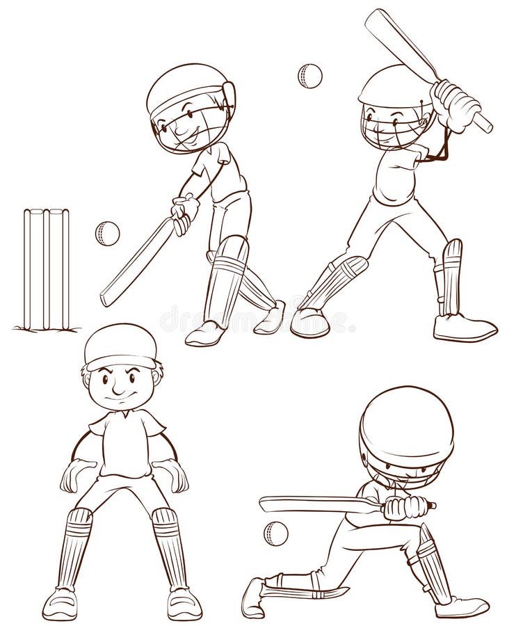A Simple Sketch Of The Men Playing Cricket Stock Vector