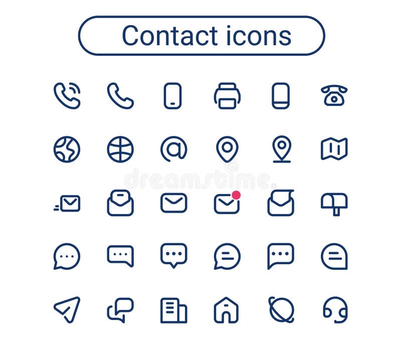 Simple small contact line icons set. Rounded mini communication vector icons. Pixel perfect. stock illustration