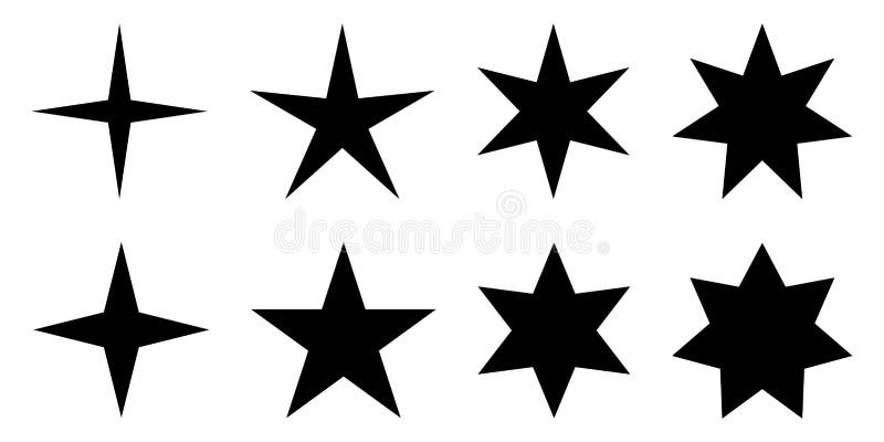 Simple star. 4, 5, 6 and 7 pointed version with two different an