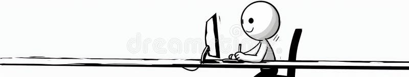 Stick Figure Working On Computer vector illustration