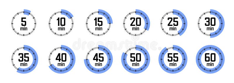 Simple stopwatch icons. Colorful chronometer, time counter with dial. Countdown timer showing hours and minutes vector illustration