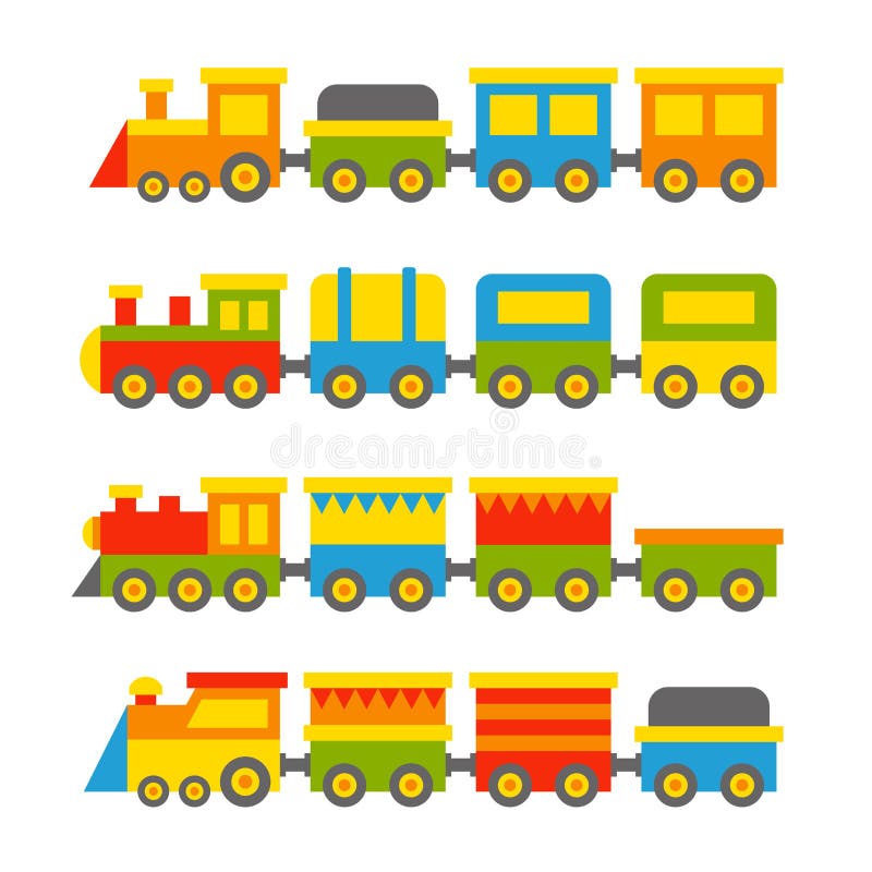 Simple Style Color Toy Trains and Wagons Set. Vector vector illustration Simple Style Color Toy Trains and Wagons Set. Vector vector illustration