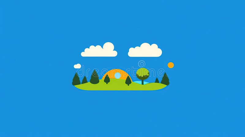 Simple sunset landscape illustration, blue background stock photography