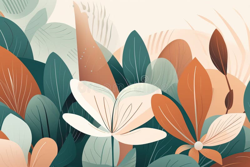 Simple tropical line art, abstract, muted tones, clean background. Generative AI royalty free illustration