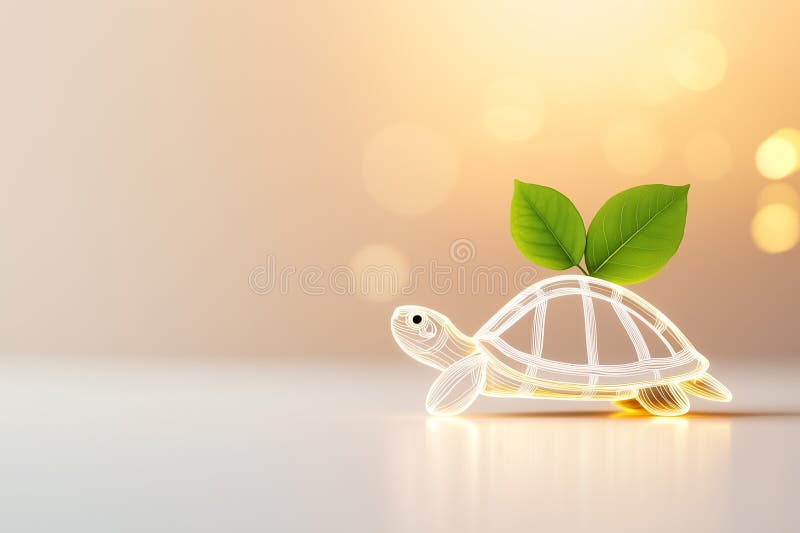 A simple turtle outline rests on a surface, adorned with a small green leaf on its shell royalty free stock photo