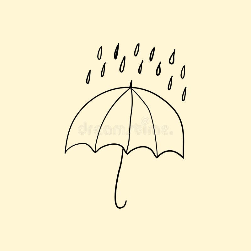 Simple Umbrella Outline Cartoon Drawing with Rain Drops Above. Coloring ...