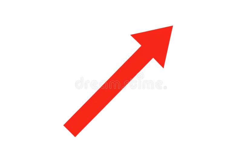 Red arrow pointing up diagonally, direction indicator, simple graphic element royalty free illustration