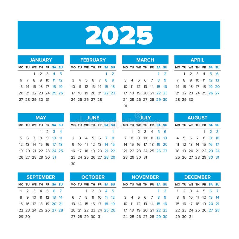 Simple 2025 year calendar week hi-res stock photography and images