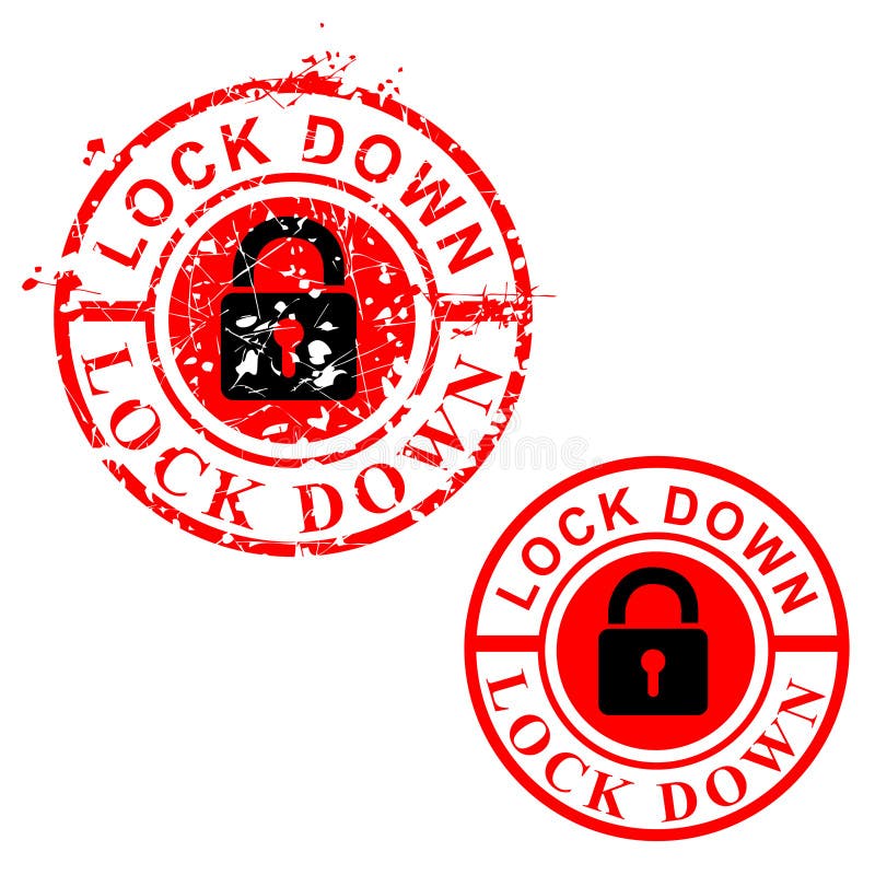 Simple Vector Cirle Red Grunge Rubber Stamp, Lock Down, Isolated on White royalty free illustration