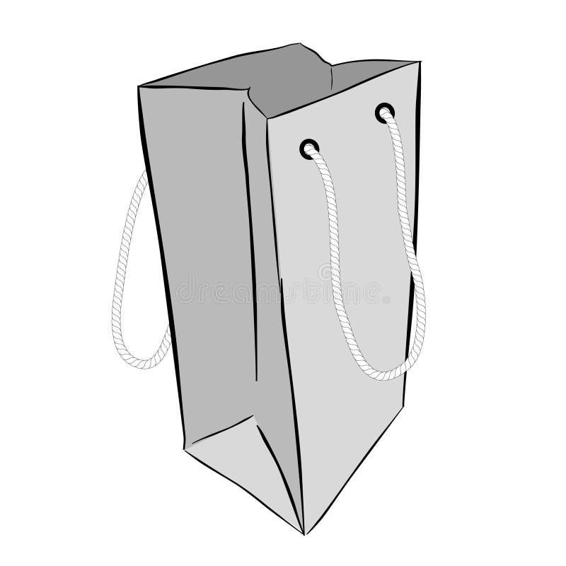 Simple Vector Gray Hand Draw Sketch of Paper Bag with Rope, Isolated on