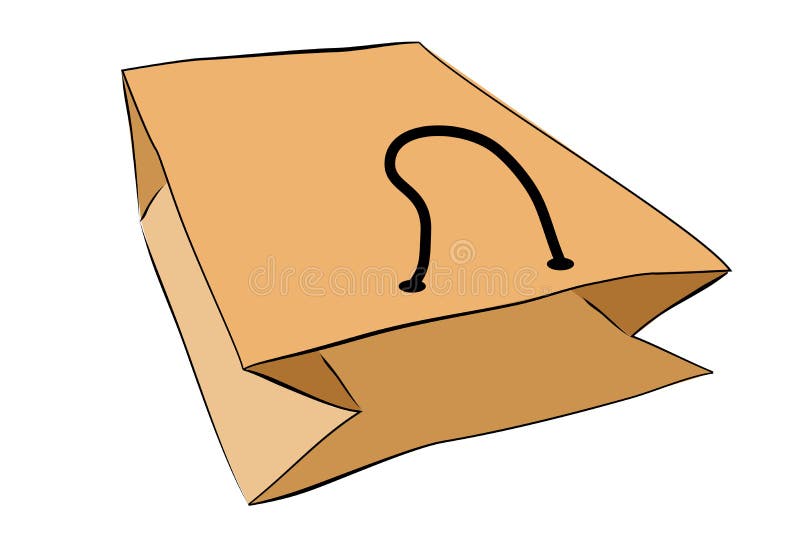 Simple Vector Hand Draw Sketch Brown Mockup of Paper Bag Stock Vector