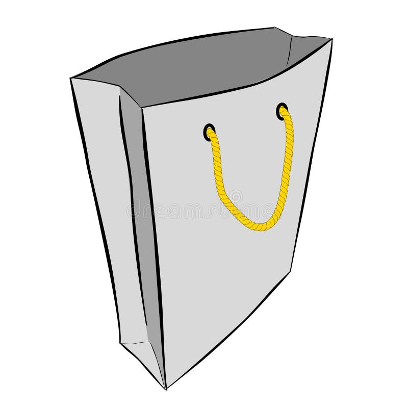 Simple Vector Hand Draw Sketch of Paper Bag with Yellow Rope, Isolated