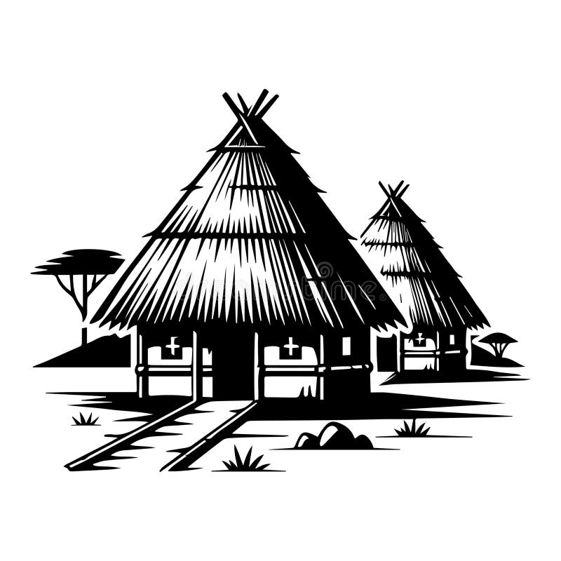 Simple Vector Icon of a mud huts �\' Logo Design Illustration. stock illustration