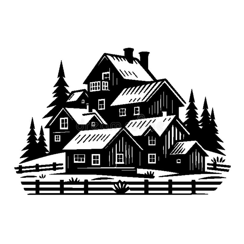 Simple Vector Icon of a Rustic Village Houses �\' Logo Design Illustration. stock illustration