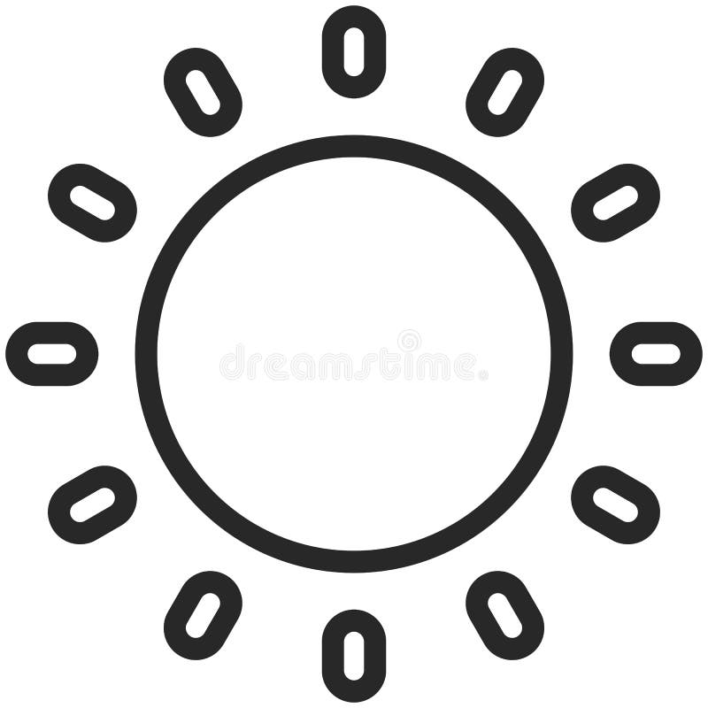 Simple Vector Icon of a sun in line art style. Pixel perfect. Basic weather cast element.