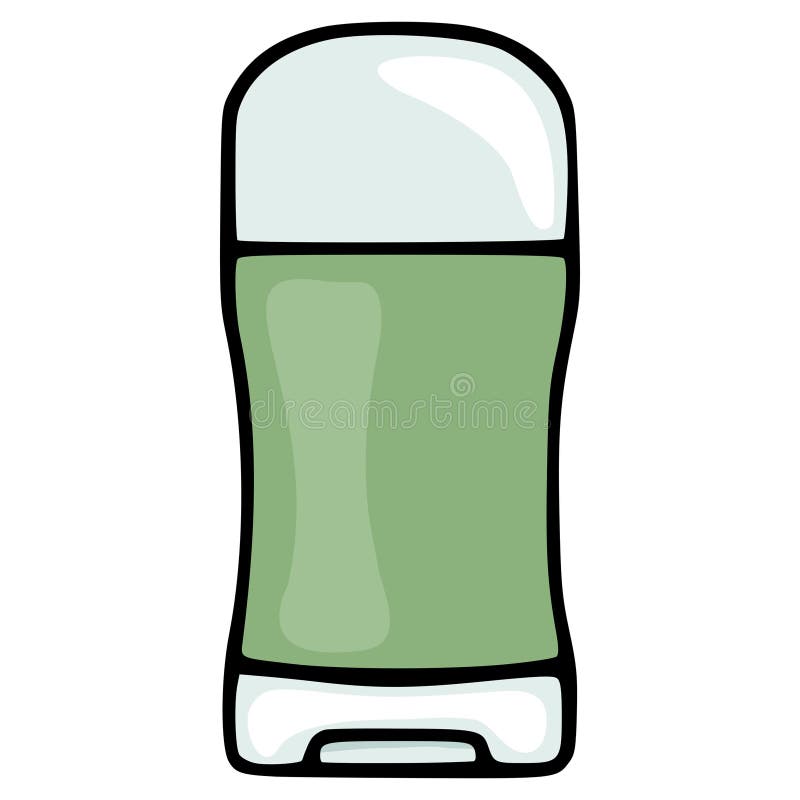 Simple vector illustration of a green solid deodorant stick with a light blue cap and base, presented in a clean, minimalist style. Applicator stick vectors