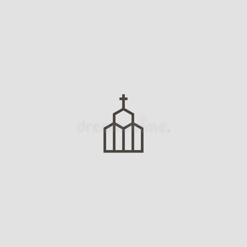 Simple vector line art geometric outline iconic sign of abstract church or temple