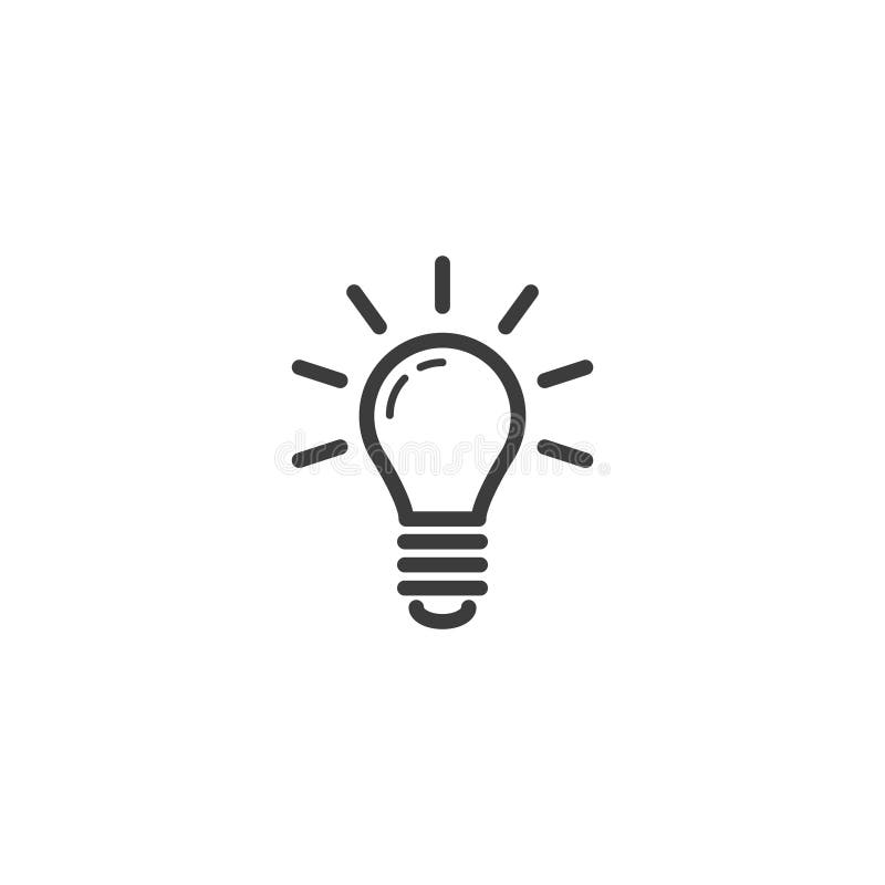 Simple vector line art outline icon of a glowing light bulb