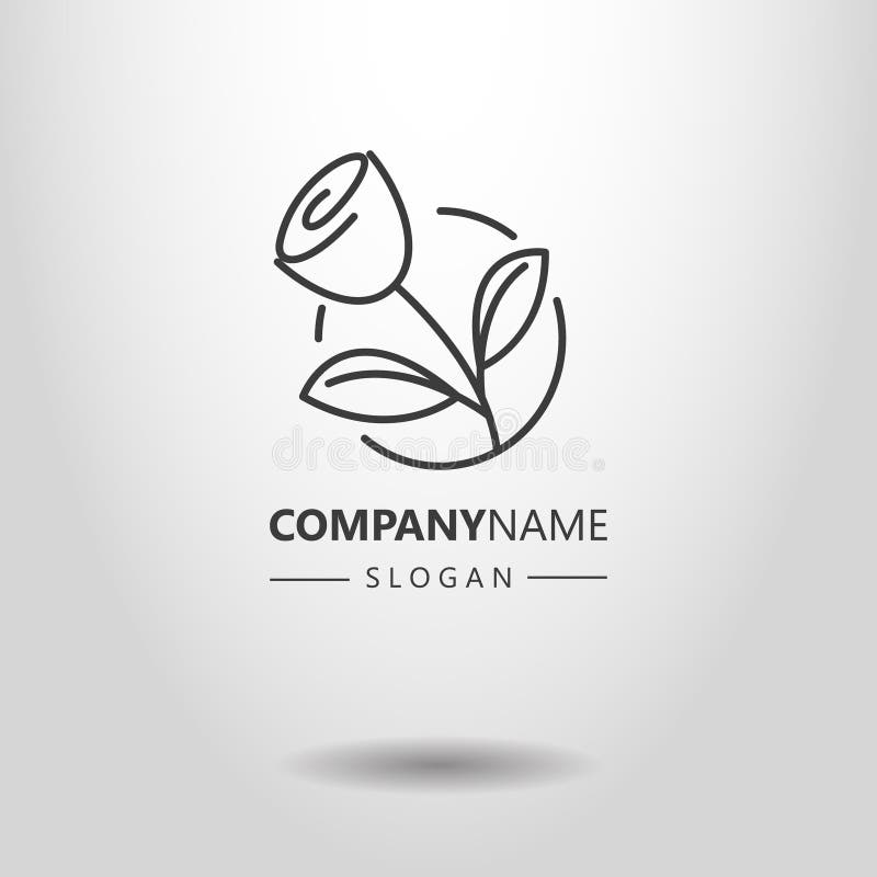Simple vector line art rose logo in a round frame royalty free illustration