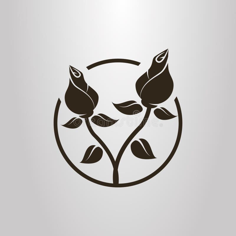 Simple vector pictogram of two entwined roses in a round frame vector illustration