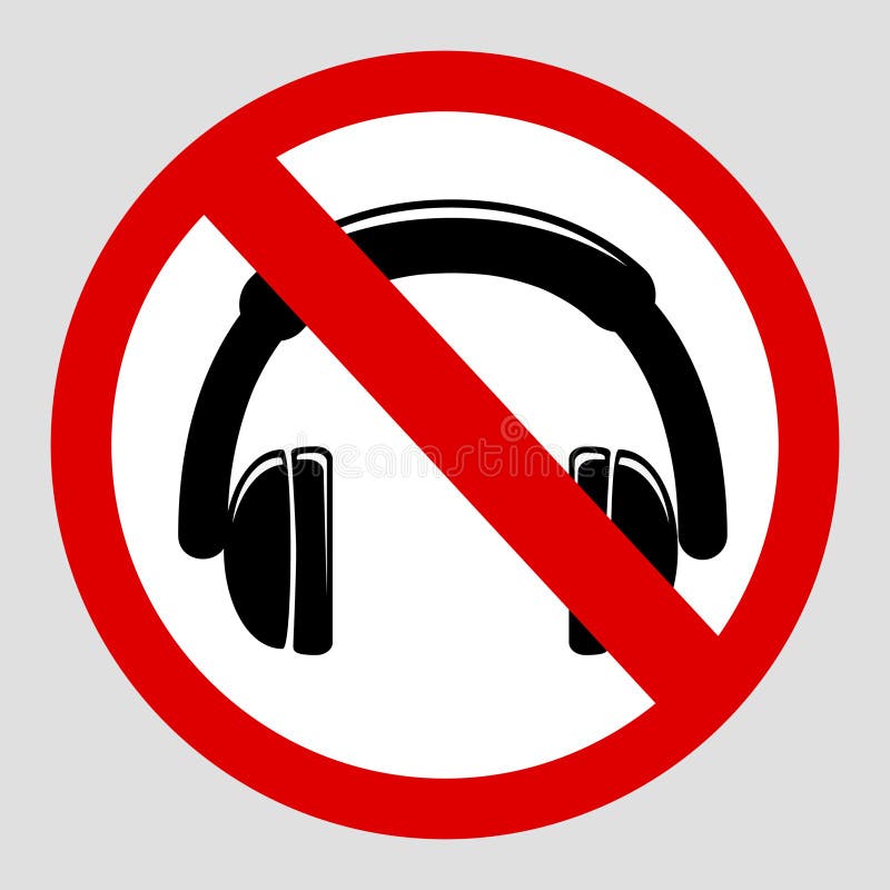 Simple Vector Prohibition Sign, Icon Style Do Not Use Headphone at Gray Background Stock Vector
