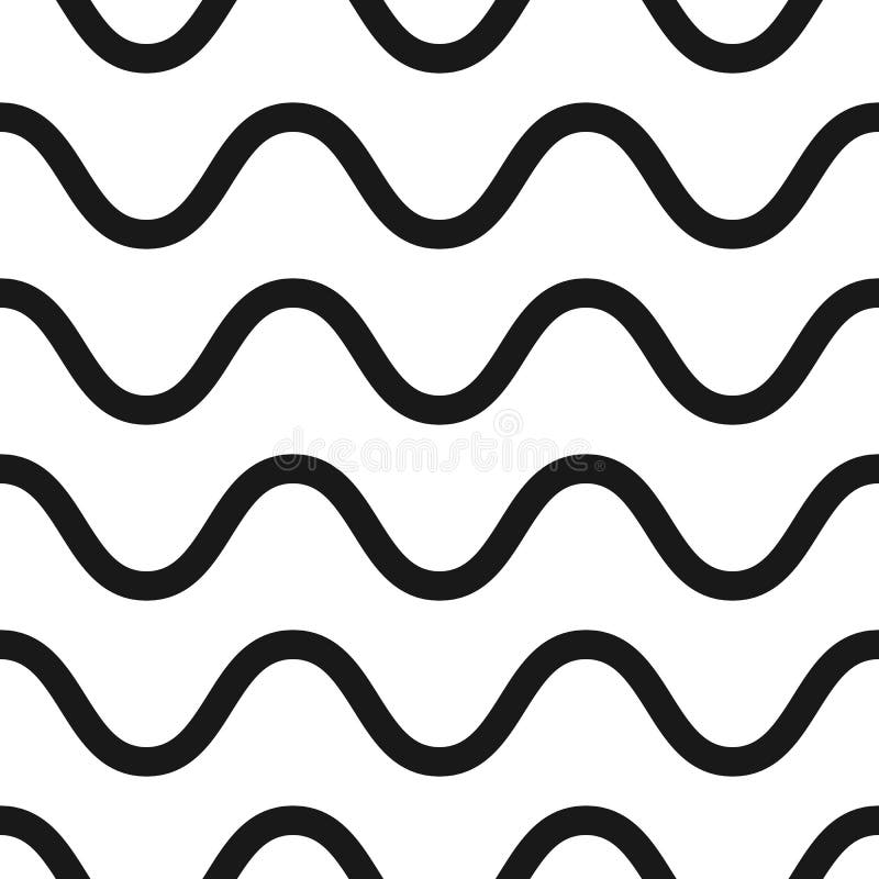 Vector seamless pattern, horizontal wavy lines, curves, waves. Simple monochrome black & white background, abstract repeat texture. Design element for prints, decor, textile, fabric, furniture, cloth. Vector seamless pattern, horizontal wavy lines, curves, waves. Simple monochrome black & white background, abstract repeat texture. Design element for prints, decor, textile, fabric, furniture, cloth