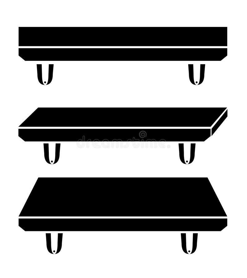 Simple Vector Silhouette Shelf, Set 3, Isolated on White Stock Vector