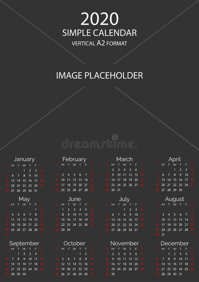 2020 Simple Vertical Calendar Grid Template with Image Placeholder