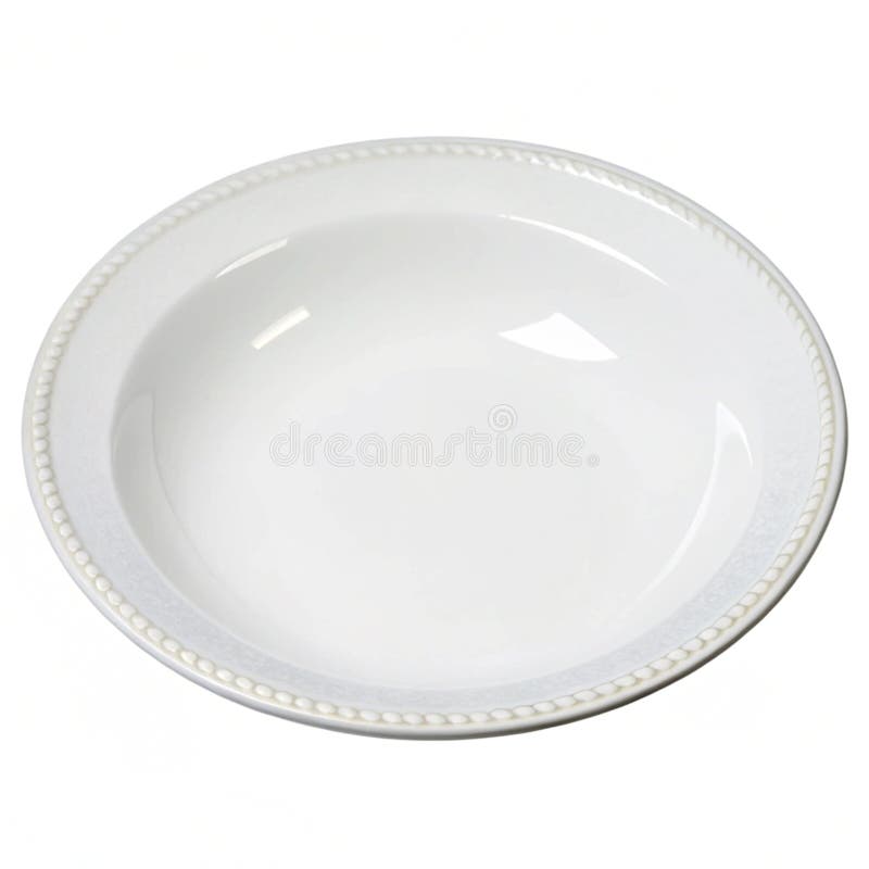 A simple white round dish isolated on a white background, perfect for food presentation and kitchen decor. Cleanplate illustrations