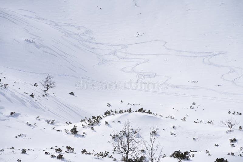 Simple winter alpine landscape covered with snow and some ski trails, Slovakia, Europe