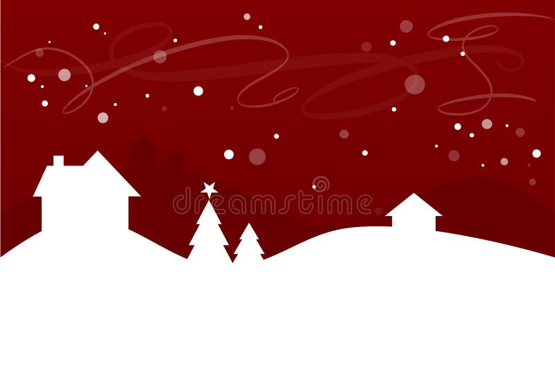 Simple background illustration of a winter landscape with houses and christmas trees. Backdrop simple landscape vectors