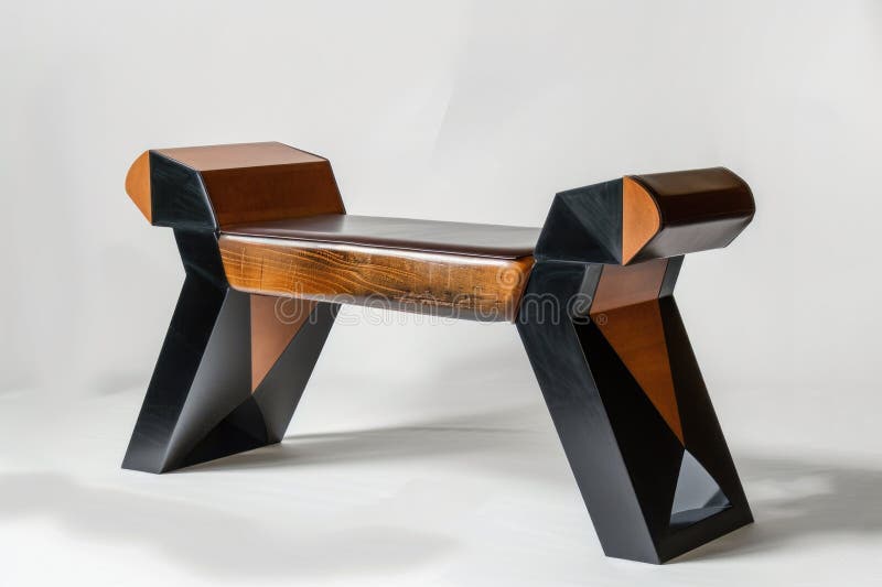 A simple wooden bench on a white floor, suitable for various interior design concepts stock photos