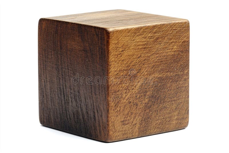 A simple wooden block sits on a clean white background stock photo