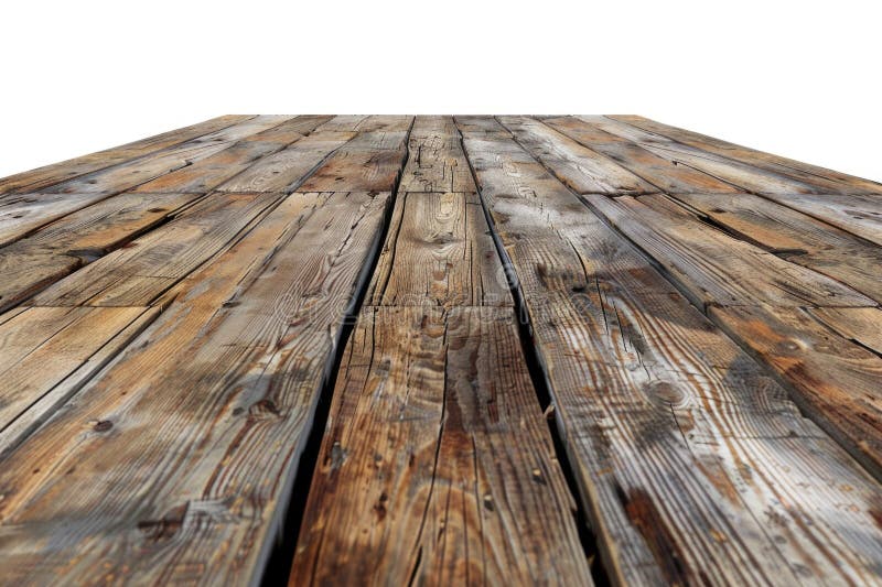A simple wooden table against a clean white backdrop. Ideal for product showcasing stock photo