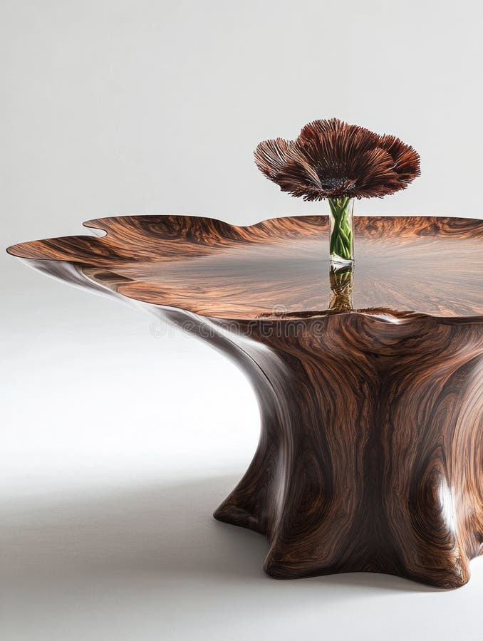 A simple wooden table with a single flower placed on it royalty free stock image