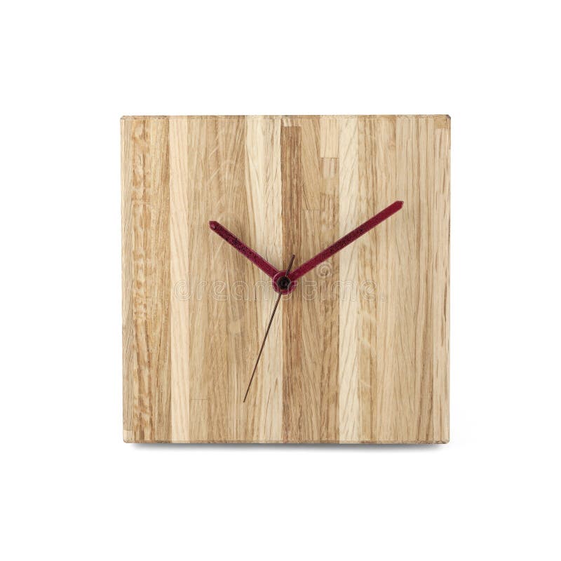 Simple Wooden Wall Watch Square Clock Isolated White Backgr Stock