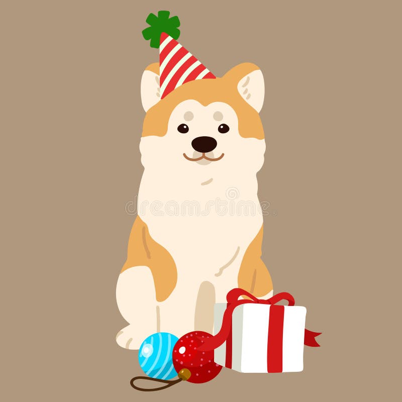 Simple y adorable ilustración de navidad de perro akita stock de ilustración