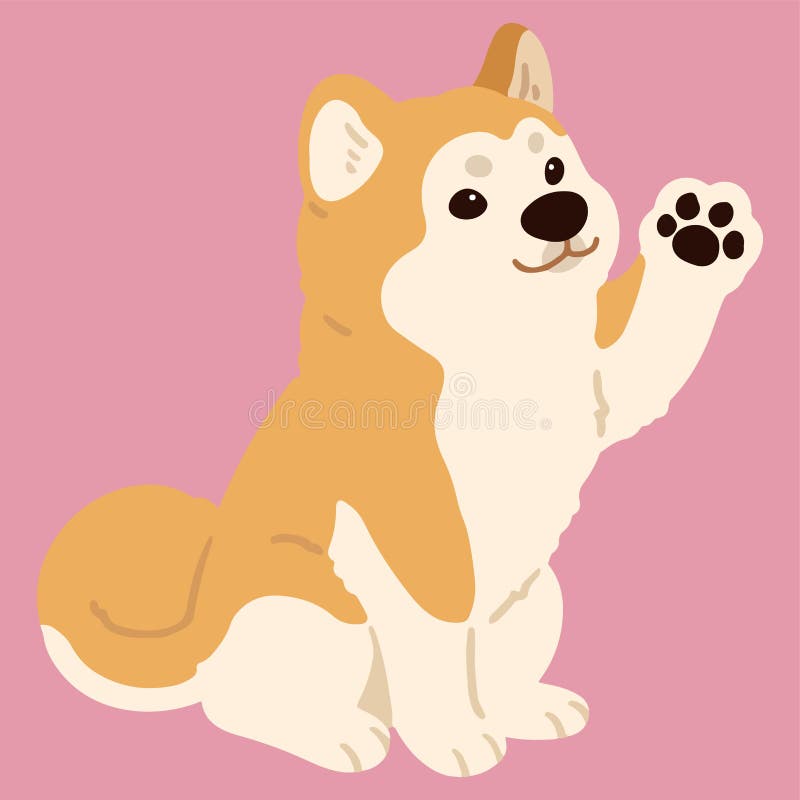 Simple y adorable perro akita de color plano sentado y ondeando ilustración del vector