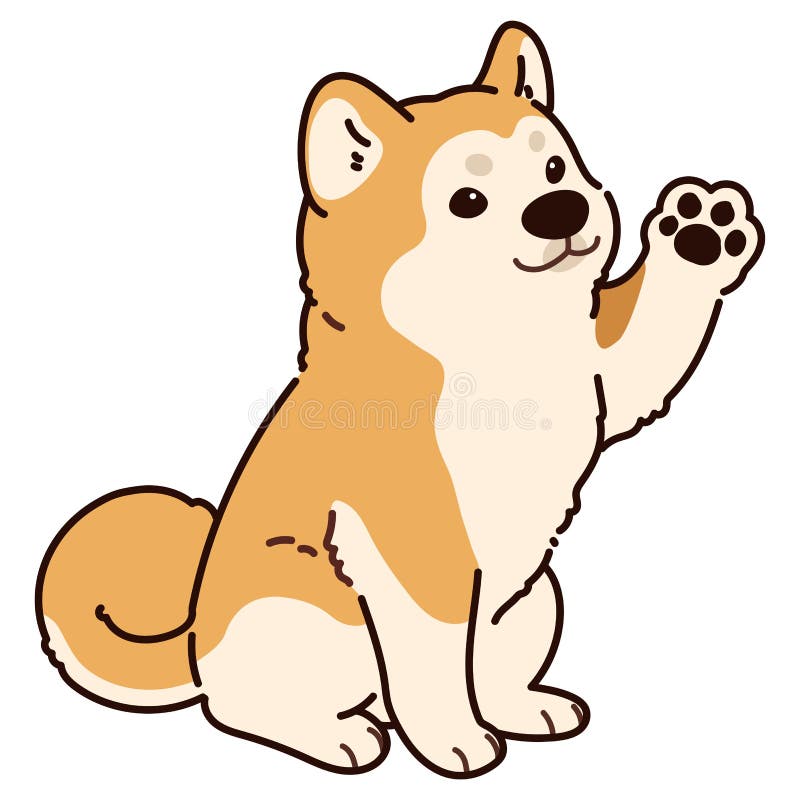 Simple y adorable perro akita delineado sentado y ondeando stock de ilustración