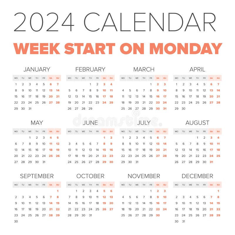 2024 Year Calendar Isolated on White Background Vector Stock Vector