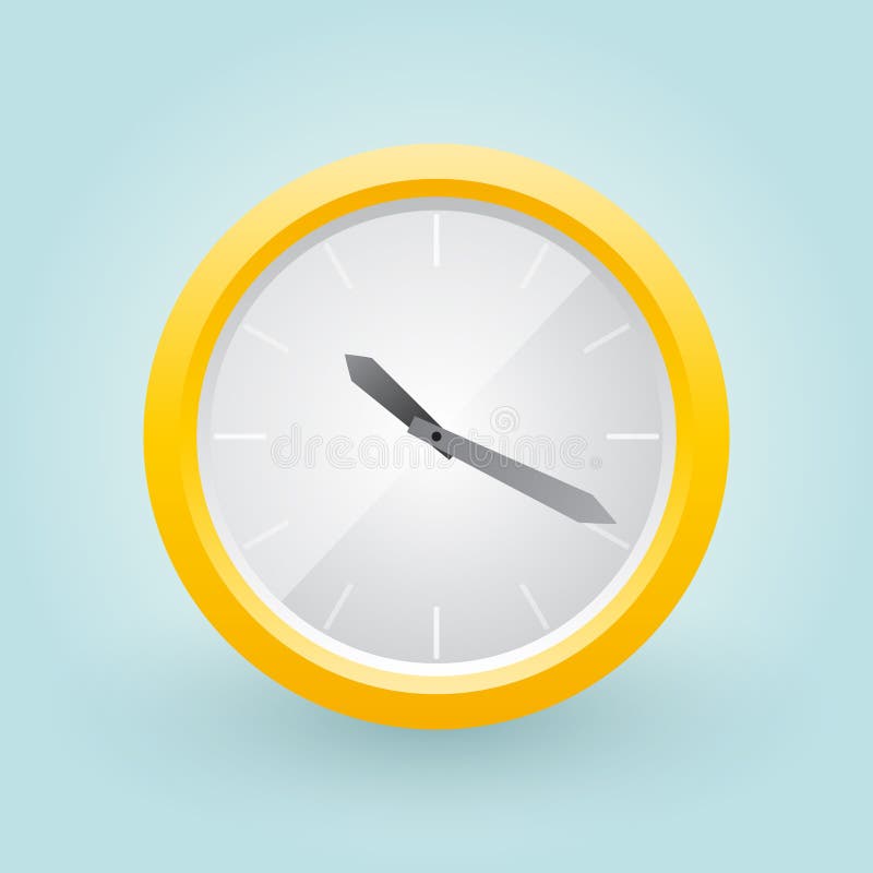 Yellow Clock Mark on a Soft Blue Studio Background. Stock Illustration