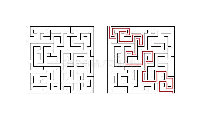 Labyrinth maze game for children. Simple puzzle with solution isolated on white background. Vector illustration. Labyrinth maze game for children. Simple puzzle with solution isolated on white background. Vector illustration.