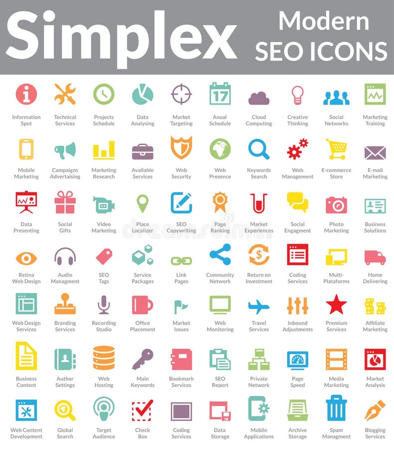 Simples - SEO Icons moderno (versão da cor) ilustração royalty free Simples - SEO Icons moderno (versão da cor) ilustração royalty free
